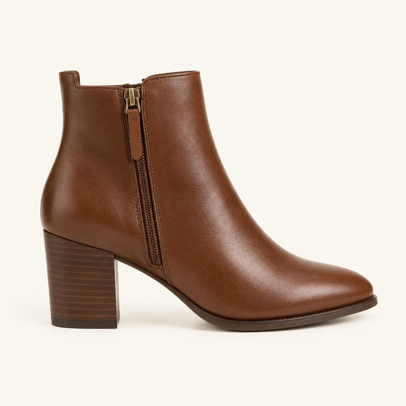 Bota Cano Curto Couro Caramelo Lívia